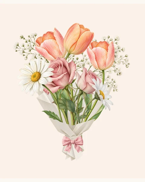 Peach Celebration watercolor bouquet